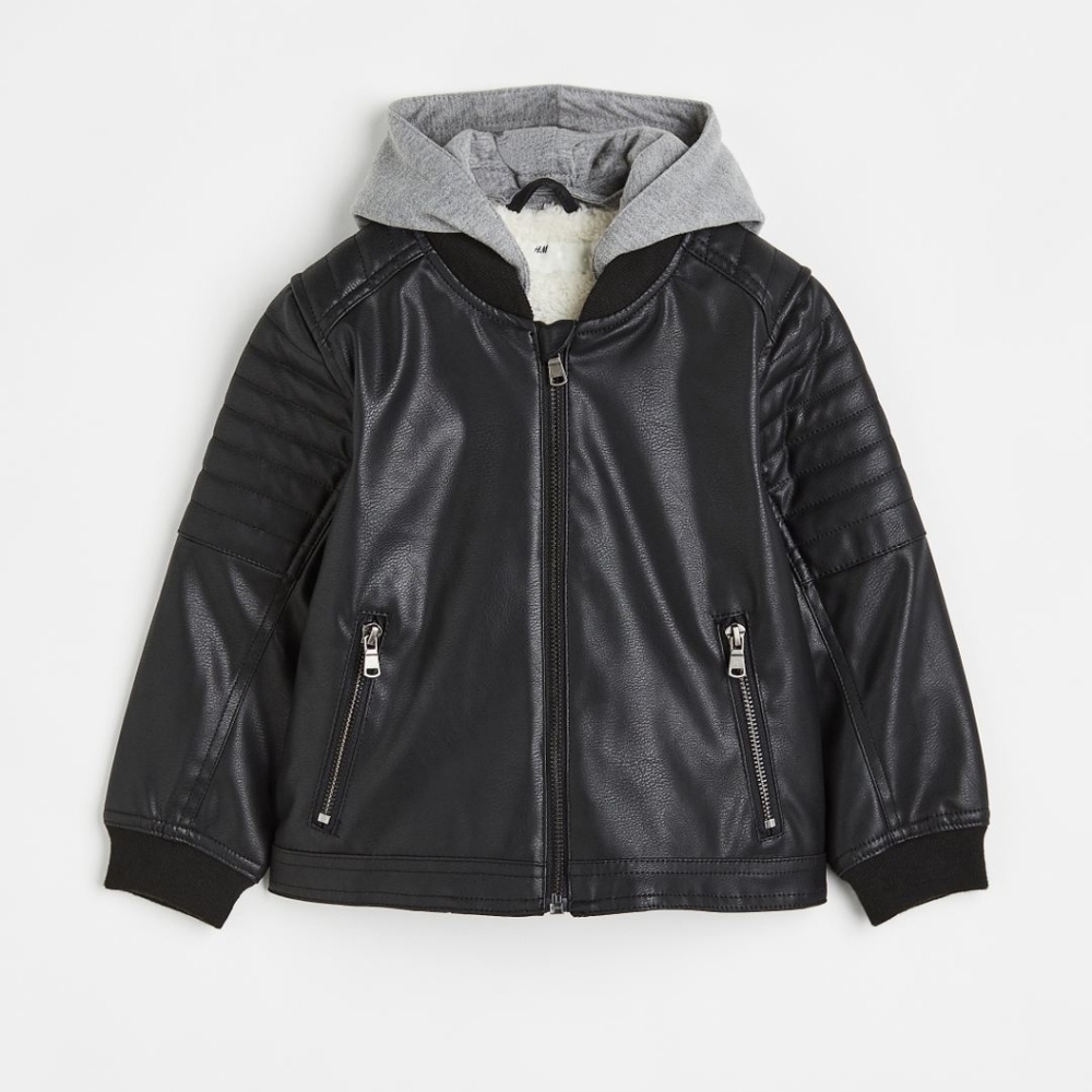 H&M Black Jean Jacket with Gray Hood